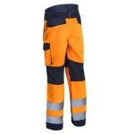 CG5HBA17_Pantaloni de lucru talie HIBANA, Hi-Viz, Clasa 2, portocaliu_albastru inchis,insertii elastice, benzi reflectorizante_spate