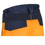 CG5HBA17_Pantaloni de lucru talie HIBANA, Hi-Viz, Clasa 2, portocaliu_albastru inchis,insertii elastice, benzi reflectorizante_spate_talie