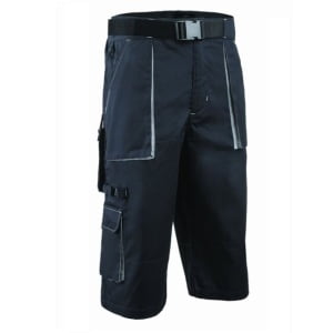 CG5NAS050_Pantaloni de lucru, tip bermude, NAVY II, albastru inchis_gri, sub genunchi, 60% bumbac, 40% poliester – 245g_m², curea integrata, Coverguard_fata