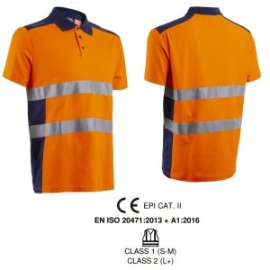 CG5OKI170_Tricou de lucru Hi-Viz, tip Polo, cu maneca scurta, OKI, portocaliu_bleumarin, anti UV, UPF 35+__1