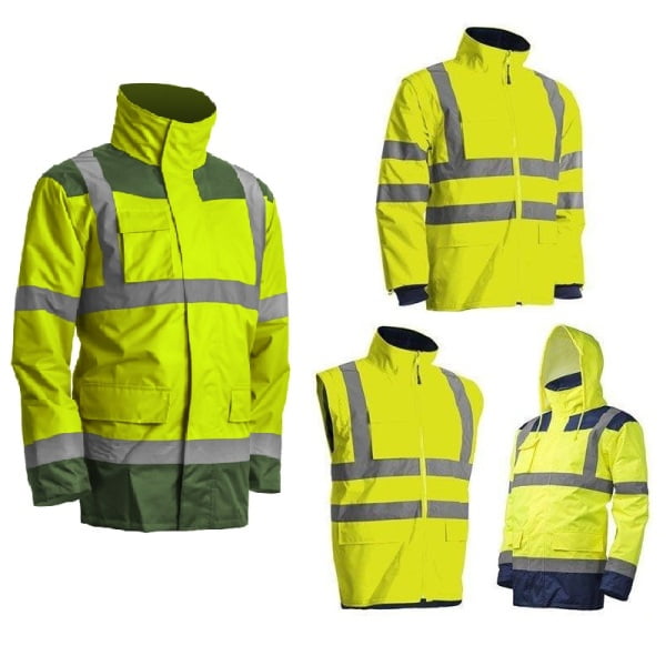 Haina de lucru pentru iarna, multifunctionala, HI-VIZ, 4 in 1, reflectorizanta, impermeabila, Kanata, galben/verde, cu maneci si gluga detasabile