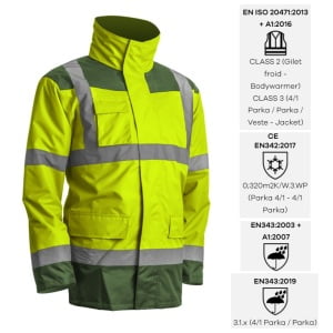 CG7KANG_Haina de lucru pentru iarna, multifunctionala, HI-VIZ, 4 in1, reflectorizanta, impermeabila, Kanata, galben_verde, cu maneci si gluga detasabile_princ