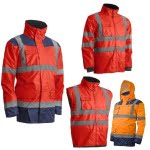 CG7KANR_Haina de lucru pentru iarna, multifunctionala, HI-VIZ, 4 in 1, reflectorizanta, impermeabila, Kanata, rosu_albastru inchis , cu maneci si gluga detasabile_4in1