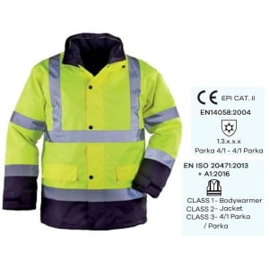 CG7ROPY_Haina de lucru pentru iarna, HI-VIZ, 4 in 1, reflectorizanta, multifunctionala, impermeabila, ROADWAY 4IN1, galben-albastru inchis, jacheta detasabila, geaca de iarna si vesta_princ2