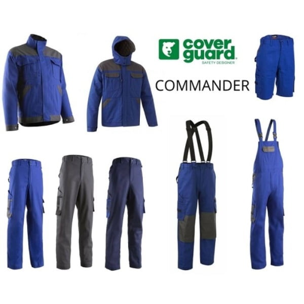 Pantaloni de lucru captusiti pentru iarna, COMMANDER, albastri, bumbac 260g, captuseala poliester 180g, buzunare intarite pentru genunchiere, bretele, 7 buzunare, Coverguard