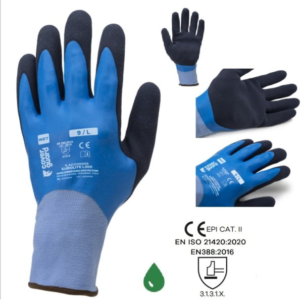 Manusi de protectie cu imersie dubla in latex, EUROLITE L300, impermeabile, flexibile, cu forma anatomica, aderente in mediu ud/uleios/uscat