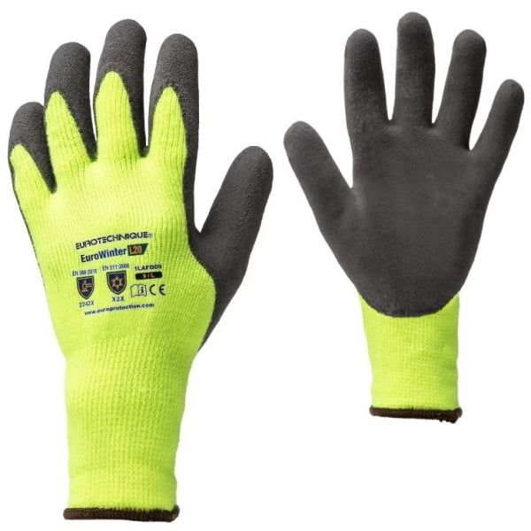 Manusi de protectie pentru iarna Hi-VIZ, EUROWINTER L20, galben-negru, imersie dubla in latex, impermeabile, flexibile, captusite, aderente in mediu umed/uscat