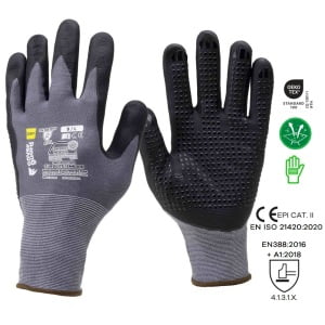 CG1NIDP00_Manusi de protectie imersate in spuma de nitril cu picouri in palma, EUROLITE 15N600D, aderenta, rezistenta ridicata la abraziune, certificat OEKO-TEX Standard 100_princ