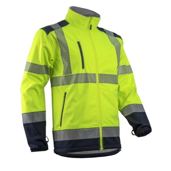 Haina HI-VIZ Softshell KAZAN, galben-albastru inchis, impermeabila 3 000 mm, respirabila, cu dungi reflectorizante, inele pentru atasare geaca de iarna