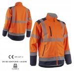 CG5KAS170_Haina HI-VIZ Softshell KAZAN, portocaliu-albastru inchis, impermeabila 3 000 mm, respirabila, cu dungi reflectorizante, inele pentru atasare geaca de iarna_princ