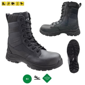 CG9BLAC10_Bocanci de protectie S3, SRC, Rangers Black Star, negri, din piele si material Oxford rezistent, bombeu compozit, flexibili, usori, talpa PU moale, bocanci pentru paza si interventii_1