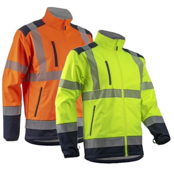 Haina HI-VIZ Softshell KAZAN, portocaliu-albastru inchis, impermeabila 3 000 mm, respirabila, cu dungi reflectorizante, inele pentru atasare geaca de iarna