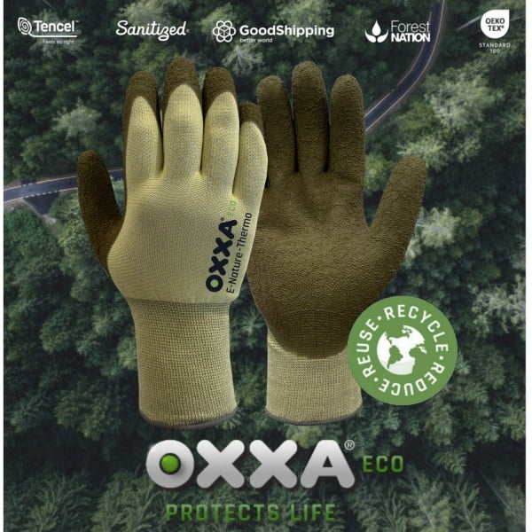 Manusi de protectie captusite  OXXA E-Nature-Thermo 52-800, protectie temperaturi scazute, mecanica 3X22, taiere B si termica 200°C, imersie de latex poros pe palma, aderenta ridicata in medii umede si uscate