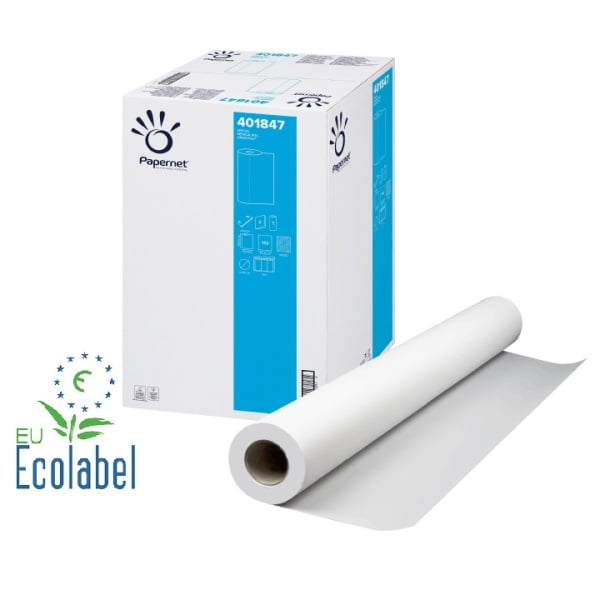 Rola medicala alba Papernet 401847, 2 straturi celuloza pura, 50m, 59 cm latime, lungime portie 35 cm, 143 portii/rola, 9 role/bax, pentru domeniul medical, cosmetic