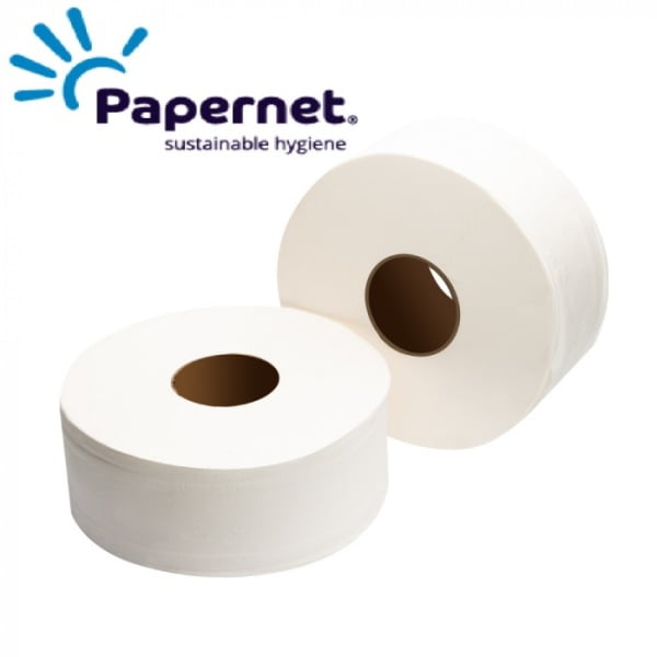 Hartie igienica mini jumbo Papernet 411499, alba, deinked, 120 m, 394 portii, 12 role/bax