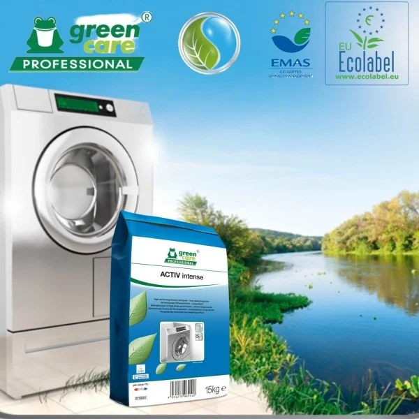 Detergent ecologic pentru rufe, Activ Intense, performanta ridicata de la 30°C, parfum placut, proaspat, persistent, 15Kg, certificat Ecolabel, Complet Biodegradabil