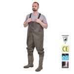 CGGAN995_Pantalon de protectie cu cizme incorporate, tip pescar, impermeabili, Dunlop, pantalon rezistenti la acizi, alcali si uleiuri si cizme din PVC rezistente la chimicale_3