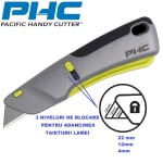 PHC-E13206-9_Cutter cu lama din otel-carbon, autoretractabila, VICTA auto-retract safety knife, maner metalic, 3 niveluri de blocare a lamei, robust, performant, versatil, ergonomic_5