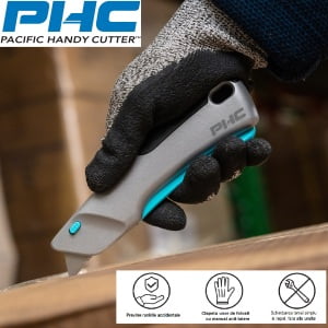 PHC-E13302-9_Cutter cu lama din otel-carbon, autoretractabila, VICTA smart-retract safety knife, maner metalic si lama inteligenta ce se retrage imediat ce lama pierde contactul cu materialul de taiat_1