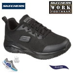 SK108019EC-BLK_Pantofi ocupationali OB, A, FO, SRC, ESD, pentru femei, SKECHERS ARCH FIT SR, usori si confortabili, cu brant pentru sustinerea arcadei talpii, Cooled Air_lateral_fata