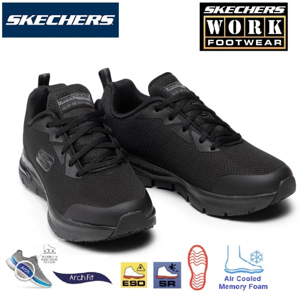 Pantofi ocupationali OB, A, FO, SRC, ESD, model sport pentru femei, SKECHERS ARCH FIT SR,  usori si confortabili, cu brant pentru sustinerea arcadei talpii, Cooled Air, flexibili, ergonomici