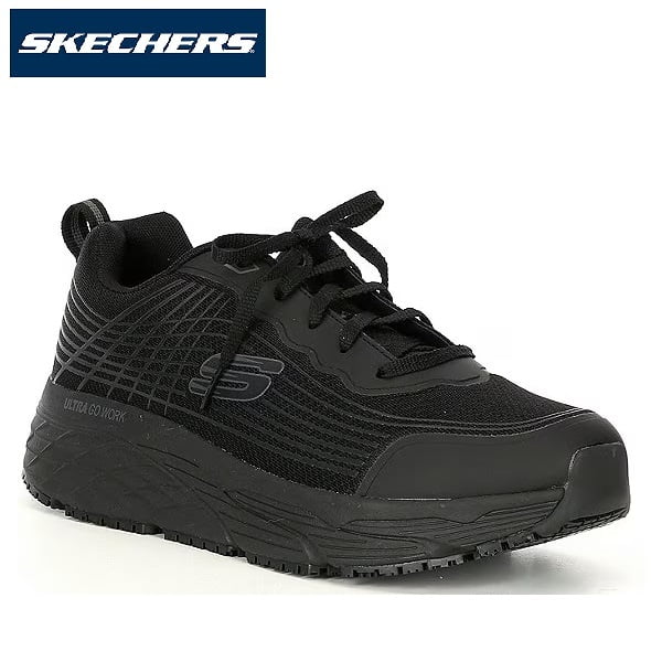 Pantofi ocupationali OB FO, SRC, pentru barbati, SKECHERS Max Cushioning ELITE SR - RYTAS, negri, Relaxed Fit - constructie lata, brant Cooled Air Memory Foam si talpa groasa, anti-alunecare