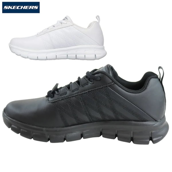 Pantofi ocupationali OB E FO, SRC, model sport pentru femei, SKECHERS SURE TRACK - ERATH, albi, din piele neteda moale, talpa usoara, flexibila, care absoarbe socurile