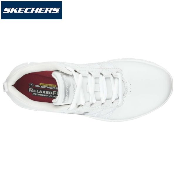 Pantofi ocupationali OB E FO, SRC, model sport pentru femei, SKECHERS SURE TRACK - ERATH, albi, din piele neteda moale, talpa usoara, flexibila, care absoarbe socurile