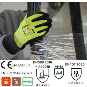 CG1CHLD00_Manusi de protectie Hi-VIZ, cu rezistenta la taiere D, Eurocut Strong L440, galben fluorescent, imersie de latex, aderenta in mediu uscat, umed, flexibile_aplicatie1