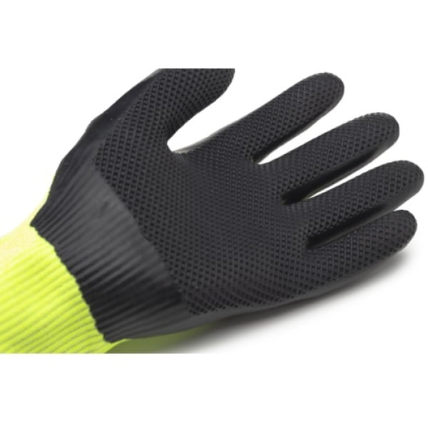 Manusi de protectie Hi-VIZ, cu rezistenta la taiere D, Eurocut Strong L440, galben fluorescent, imersie de latex, aderenta in mediu uscat, umed, flexibile, forma ergonomica