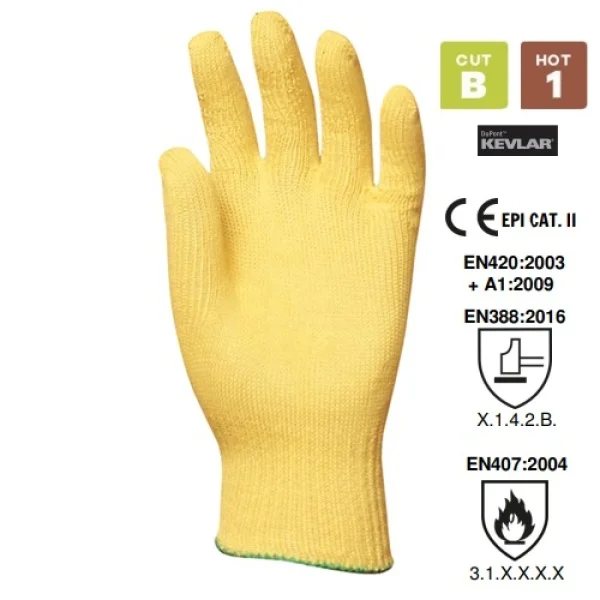 Manusa de protectie termica si anti-taiere nivel B, EUROHEAT 4600, rezistenta moderata la taiere, protectie la temperatura 100°C pentru 15 sec, din KEVLAR, culoare galben, marime 9, Coverguard