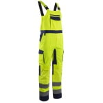 CG5HBB160_Pantaloni cu pieptar Hi-Viz, HIBANA, Clasa 2, galben-albastru inchis, 60%bumbac, 40% poliester, insertii elastice, benzi reflectorizante, cusaturi triple_fata