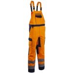 CG5HBB170_Pantaloni cu pieptar Hi-Viz, HIBANA, Clasa 2, portocaliu-albastru inchis, 60%bumbac, 40% poliester, insertii elastice, benzi reflectorizante, cusaturi triple_fata