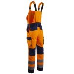 CG5HBB170_Pantaloni cu pieptar Hi-Viz, HIBANA, Clasa 2, portocaliu-albastru inchis, 60%bumbac, 40% poliester, insertii elastice, benzi reflectorizante, cusaturi triple_spate