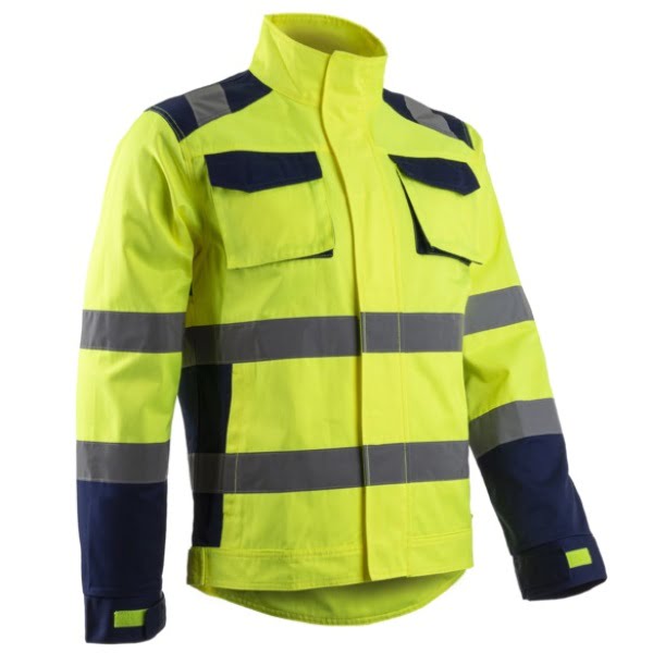 Jachetă HI-Viz Hibana, Clasa 2, galben neon-albastru inchis, inalta vizibilitate - benzi reflectorizante, confortabila - insertii elastice, spate alungit pentru protectie