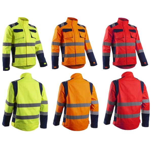 Jachetă HI-Viz Hibana, Clasa 2, rosu neon-albastru inchis, inalta vizibilitate - benzi reflectorizante, confortabila - insertii elastice, spate alungit pentru protectie