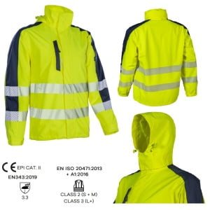 CG5HOT16_Jacheta impermeabila HI-Viz, ploaie si vant, Hotaru, vizibilitate ridicata, galben-albastru, benzi reflectorizante, impermeabilitate 8000 mm, respirabilitate 5000 gm²24h_princ