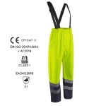 CG5HYP16_Pantaloni impermeabili HI-Viz, ploaie si vant, Hydra, vizibilitate ridicata, galben fluorescent-albastru, benzi reflectorizante_fata