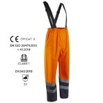 CG5HYP17_Pantaloni impermeabili HI-Viz, ploaie si vant, Hydra, vizibilitate ridicata, portocaliu fluorescent-albastru, benzi reflectorizante_fata