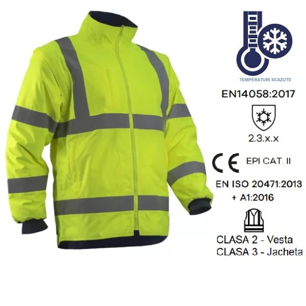 Jacheta 2 in 1 impermeabila, Hi-Viz, impotriva temperaturilor scazute, ploii si vantului, Kazan 2in1, jacheta si vesta, galben fluorescent, captusita, maneci detasabile