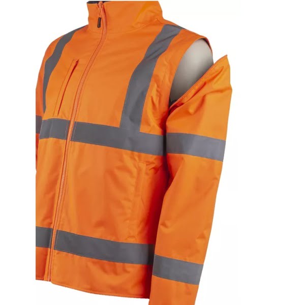 Jacheta 2 in 1 impermeabila, Hi-Viz, impotriva temperaturilor scazute, ploii si vantului, Kazan 2in1, jacheta si vesta, portocaliu fluorescent, captusita, maneci detasabile