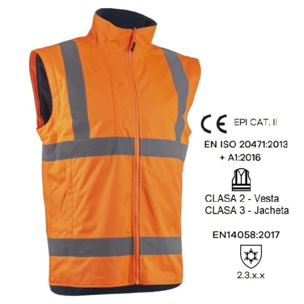 Jacheta 2 in 1 impermeabila, Hi-Viz, impotriva temperaturilor scazute, ploii si vantului, Kazan 2in1, jacheta si vesta, portocaliu fluorescent, captusita, maneci detasabile