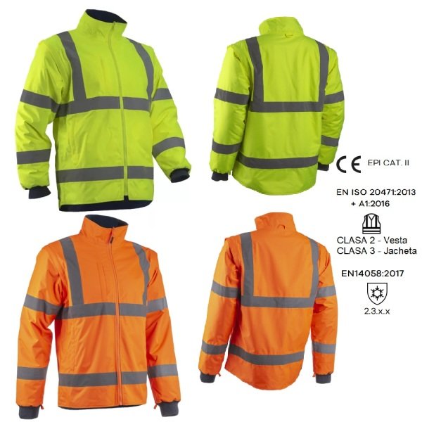 Jacheta 2 in 1 impermeabila, Hi-Viz, impotriva temperaturilor scazute, ploii si vantului, Kazan 2in1, jacheta si vesta, galben fluorescent, captusita, maneci detasabile