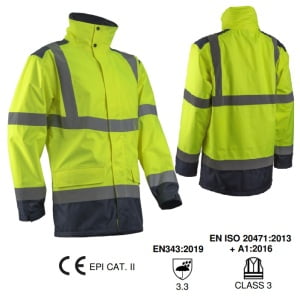 CG5KAP160_Jacheta impermeabila HI-Viz, de ploaie si vant, Kazan, galben-albastru, benzi reflectorizante impermeabilitate 8000 mm, respirabilitate 5000 g_m²_24h_princ