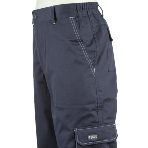 Pantaloni de lucru, Navy / Paddock II, albastru inchis - gri, 60% bumbac/40% poliester – 245g/m², buzunare multiple, rezistenti la uzura, genunchi preformati, Coverguard