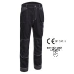 CG5ORP010_Pantaloni de lucru, talie, Orosi, negru, material rezistent Ripstop, spate inaltat, genunchi preformati, tiv suplimetar 5cm, intarituri Oxford 600D, buzunare multiple_fata