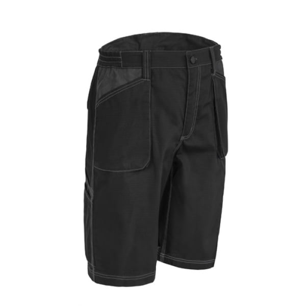 Pantaloni de lucru, tip bermude, Orosi, negru, material rezistent Ripstop, spate inaltat, pana la genunchi, intarituri Oxford 600D, buzunare multiple