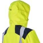 CG5SAN16_Jacheta impermeabila HI-Viz, de ploaie si vant, SANGAKU, galben-albastru, benzi reflectorizante, peste jacheta sau geaca, impermeabila, respirabila_gluga_spate