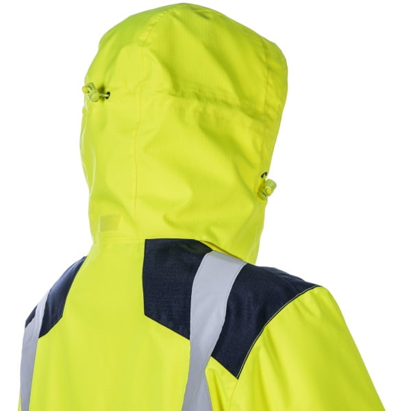 Jacheta impermeabila HI-Viz, de ploaie si vant, SANGAKU, galben-albastru, benzi reflectorizante, se poate purta peste jacheta sau geaca, impermeabilitate 8000 mm, respirabilitate 5000 g/m²/24h