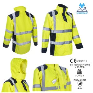 CG5SAN16_Jacheta impermeabila HI-Viz, de ploaie si vant, SANGAKU, galben-albastru, benzi reflectorizante, peste jacheta sau geaca, impermeabila, respirabila_princ